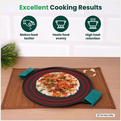 CASTrong Cast Iron Double Handle Tawa with Silicon Handle, Pre-seasoned, Naturally Nonstick, 100% Pure, Toxin-free, Dosa Tawa for Kitchen Use, 11.8 In/30.2 cm/2.4 kg