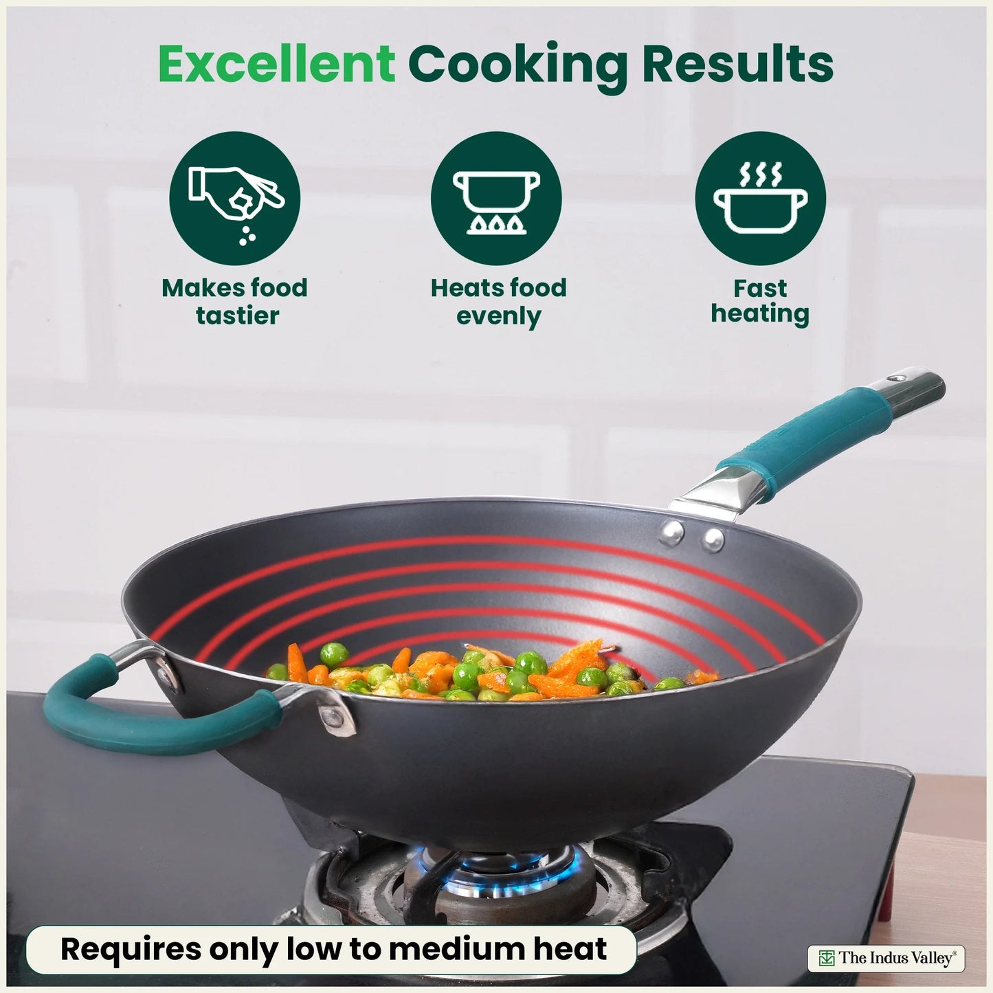 100% Pure Sheet Iron Wok Steel handle with silicone grip & Helper Handle, Toxin-free Sheet Iron, Pre-seasoned, 4L /30 Cm