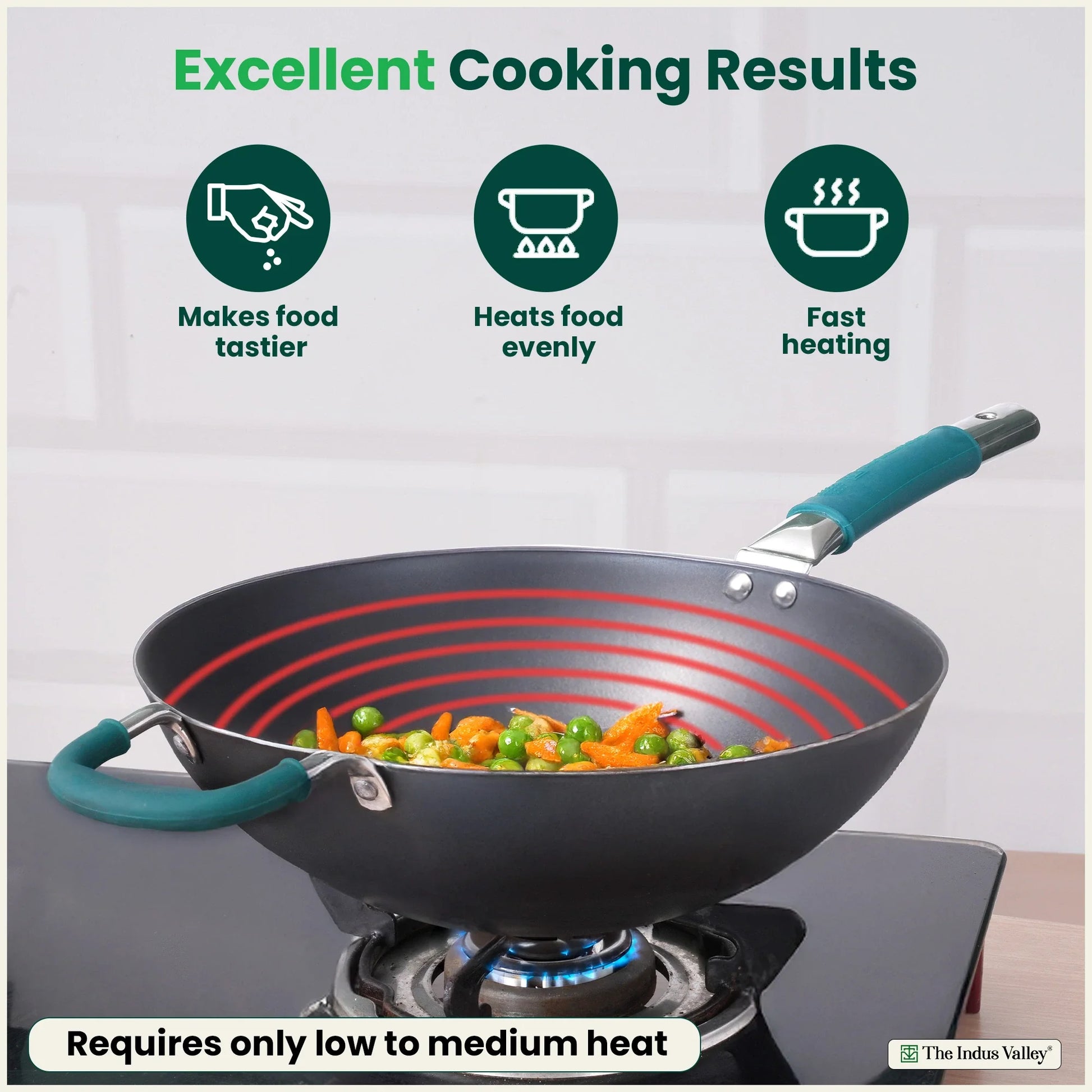 100% Pure Sheet Iron Wok Steel handle with silicone grip & Helper Handle, Toxin-free Sheet Iron, Pre-seasoned, 4L /30 Cm
