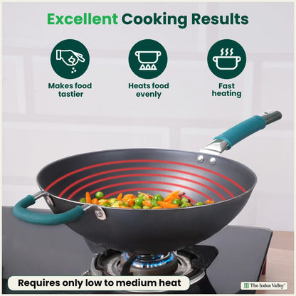 100% Pure Sheet Iron Wok Steel handle with silicone grip & Helper Handle, Toxin-free Sheet Iron, Pre-seasoned, 4L /30 Cm