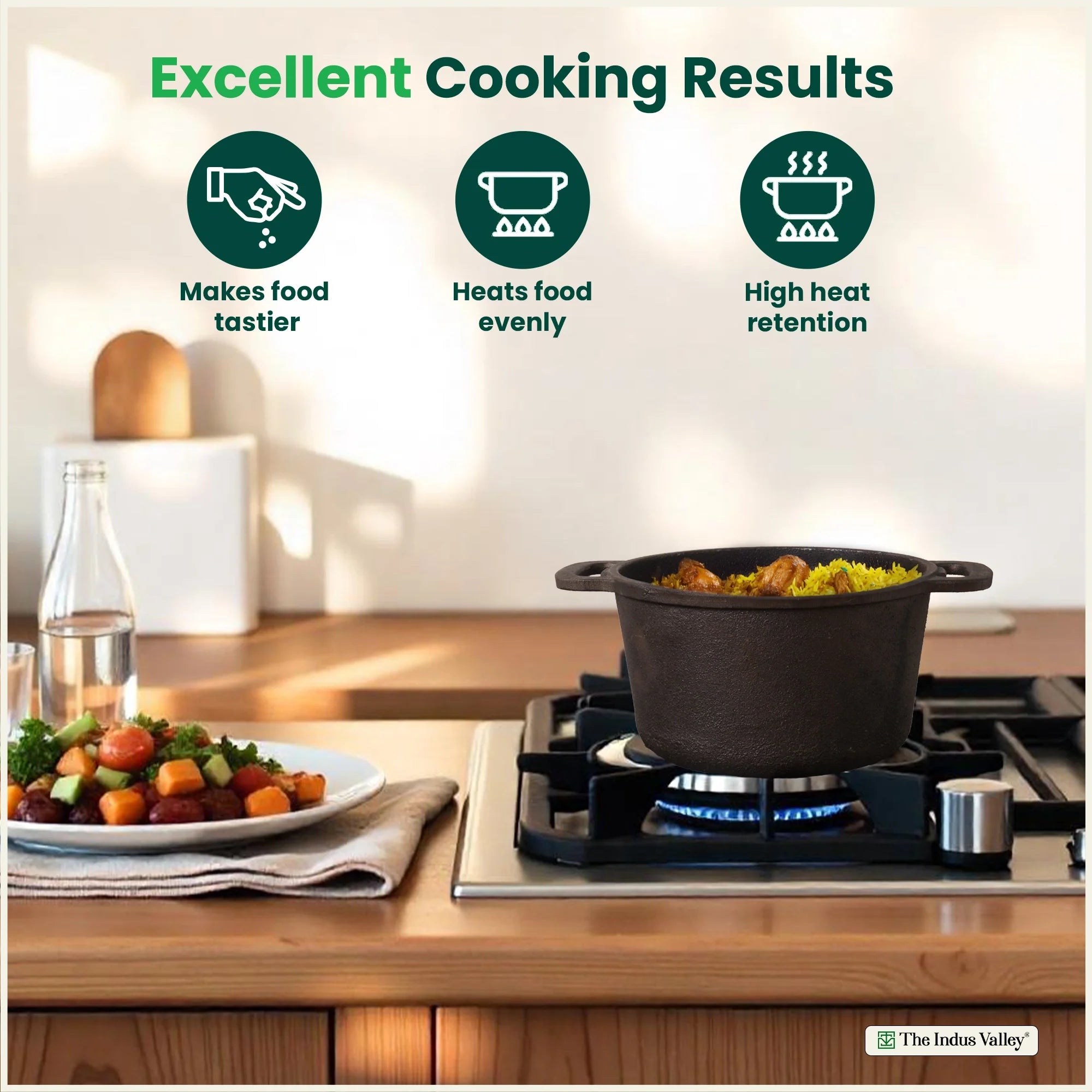 CASTrong Cast Iron Dutch Oven/ Casserole with Lid,Pre-seasoned, 100% Pure, Toxin-free, Induction, 21.4cm, 3L, 5.14kg