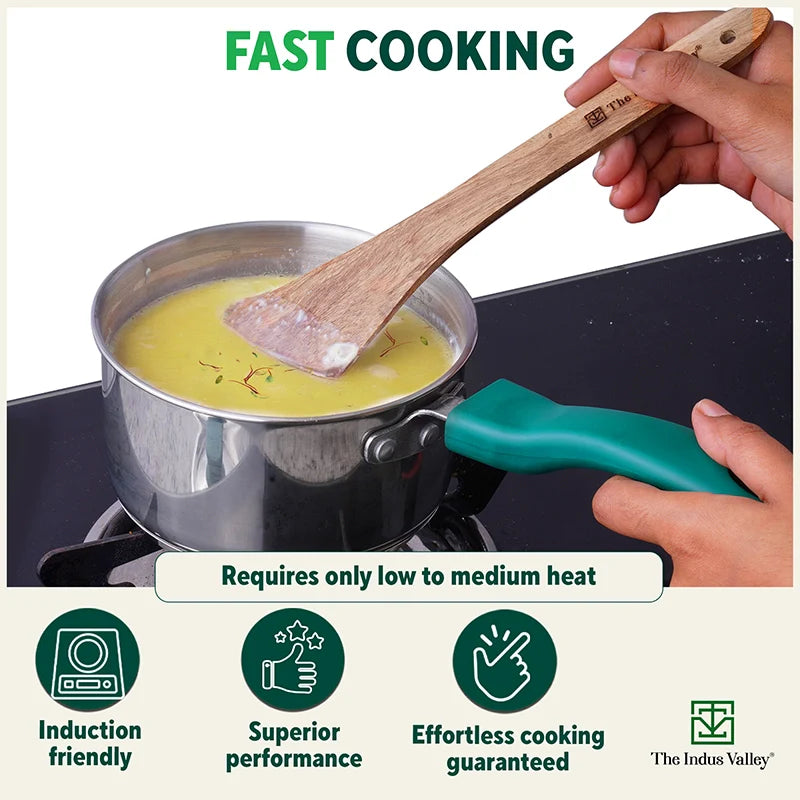 Tri-Steel Stainless Steel Tea/Milk Pan+ Lid, Premium Quality, Tri-ply (3 Layer) Bottom, Soft-touch Handle, 100% Toxin-free, Non-stick, Induction & Gas, 1/1.4 L, 14/16 cm