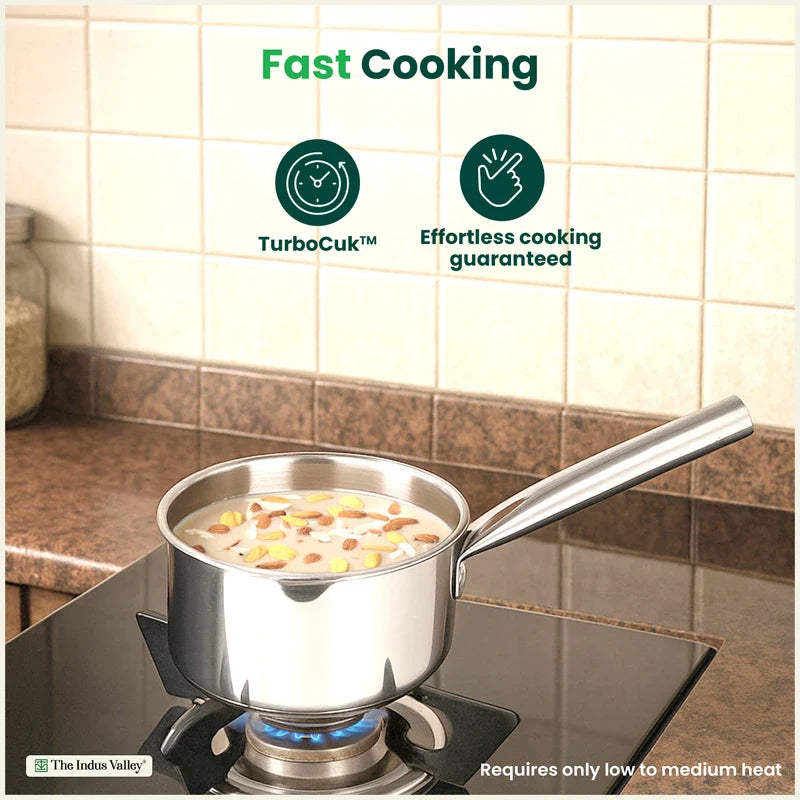 100% Premium Quality Tri-Steel Stainless Steel Tea/Milk Pan/Saucepan, 3 Layer Thick Bottom, Non-stick,  Induction & Gas, 1.3L
