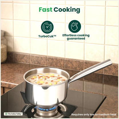 100% Premium Quality Tri-Steel Stainless Steel Tea/Milk Pan/Saucepan, 3 Layer Thick Bottom, Non-stick,  Induction & Gas, 1.3L