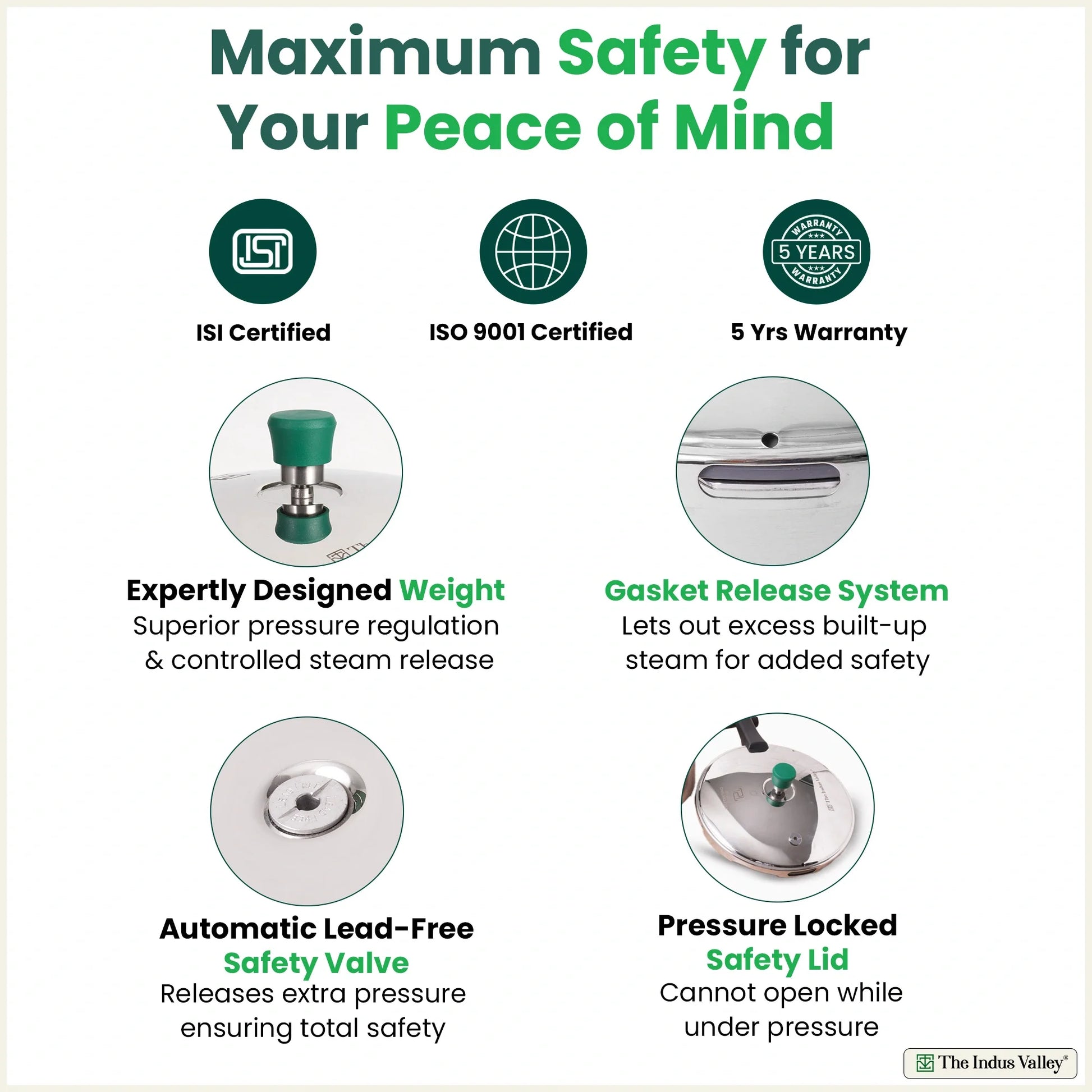 Tri-ply Stainless Steel Pressure Pan, Premium Quality, 3 Layer Thick Body, Heavy Bottom, 100% Food-safe, ISI Certified, Induction & Gas, 3.5/5L