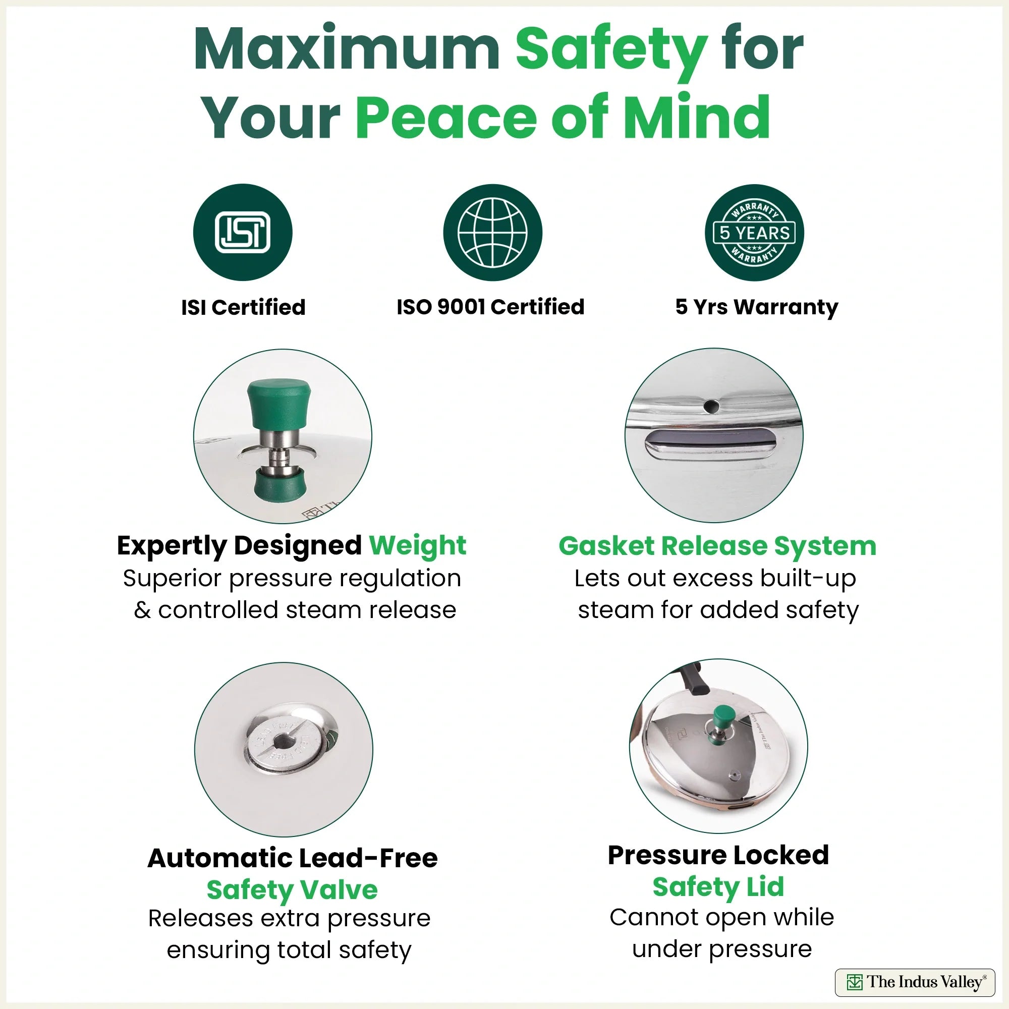 Tri-ply Stainless Steel Pressure Pan, Premium Quality, 3 Layer Thick Body, Heavy Bottom, 100% Food-safe, ISI Certified, Induction & Gas, 3.5/5L