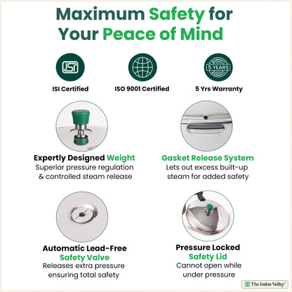 Tri-ply Stainless Steel Pressure Pan, Premium Quality, 3 Layer Thick Body, Heavy Bottom, 100% Food-safe, ISI Certified, Induction & Gas, 3.5/5L