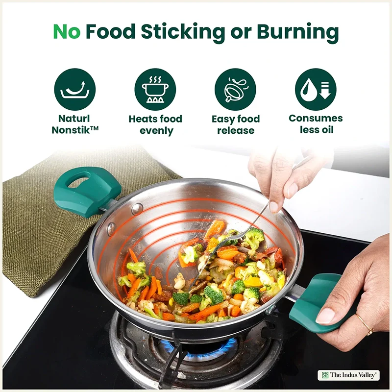 TurboCuk Tri-ply Stainless Steel Kadai/Kadhai | Premium 3 Layer Body | Cool-touch Handles | Induction friendly Cookware | Non-stick For Kitchen Uses in 3/3.5/3.9 Liter