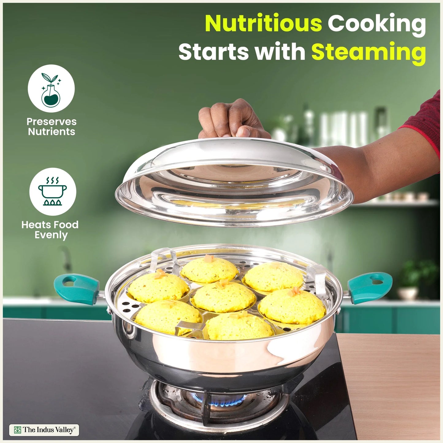 14 Pit Tri-Steel Multi Pot Premium Stainless Steel Idli/ Momo Maker/  Veg Steaming Set, Tri-ply Induction Bottom, 2 Plates, 27cm
