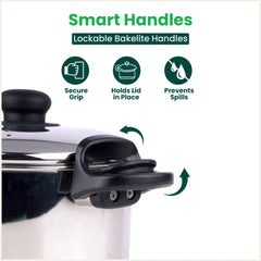 Tri-steel Stainless Steel Rice Pot with Strainer Lid & Lockable Bakelite Handles, Tri-ply 3-Layer Heavy Bottom | Noodle/Pasta/Corn/Soya/Veggies Boiler Pot, Steamer Cooker, Induction & Gas, 1.08 Kg, 19cm, 3.5 L