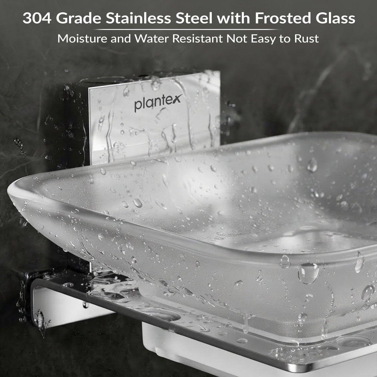 Plantex 304 Grade Stainless Steel Soap Dish/Glass Soap Holder/Soap Storage for Bathroom/Bathroom Accessories - Crystal (Chrome)-3
