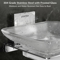 Plantex 304 Grade Stainless Steel Soap Dish/Glass Soap Holder/Soap Storage for Bathroom/Bathroom Accessories - Crystal (Chrome)-3