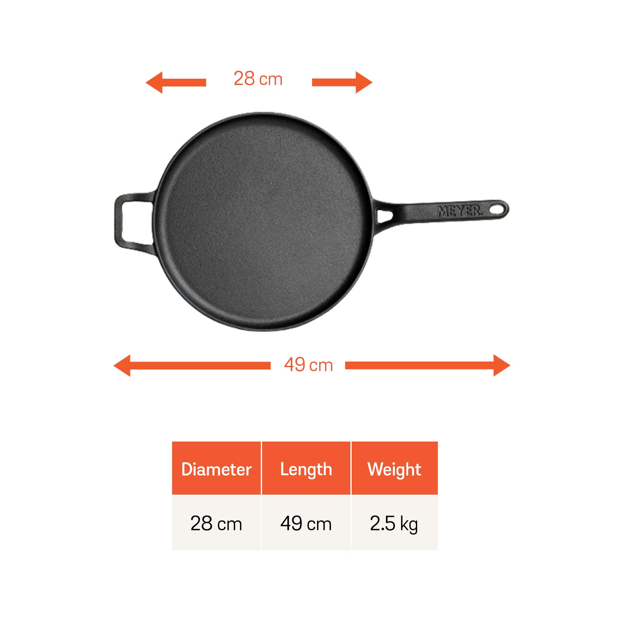 Meyer Pre-Seasoned Cast Iron 2pcs Set (20cm Frypan/Skillet + 28cm Flat Dosa Tawa)