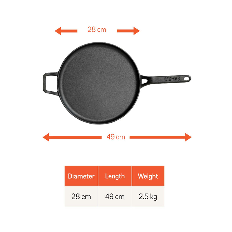 Meyer Pre-Seasoned Cast Iron 2pcs Set (20cm Frypan/Skillet + 28cm Flat Dosa Tawa)