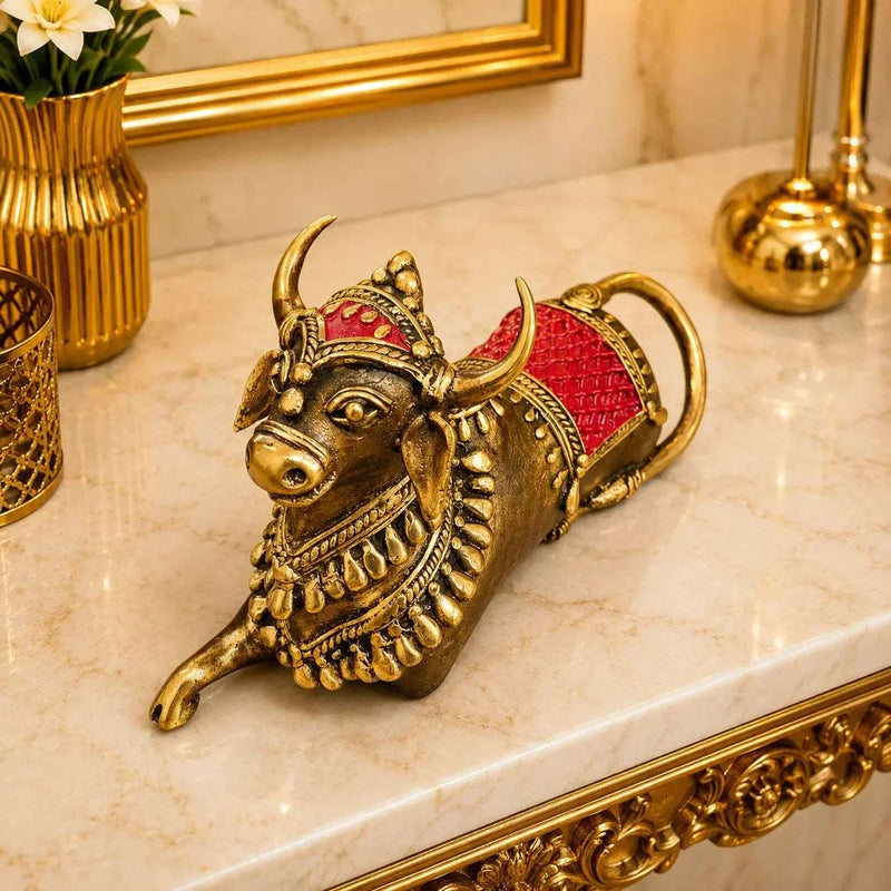 Brass Handcrafted Dhokra Sitting Nandi Idol (4.5 Inch)