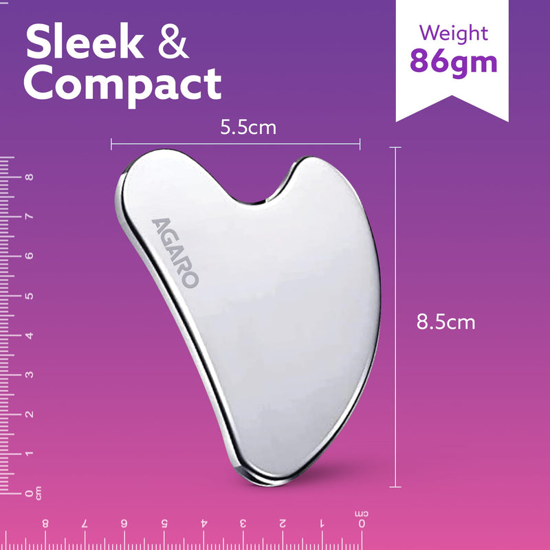 AGARO Premium Stainless Steel Gua Sha Tool – Facial Massager for Face, Neck & Eyes, Tightens Skin, Reduces Wrinkles & Re
