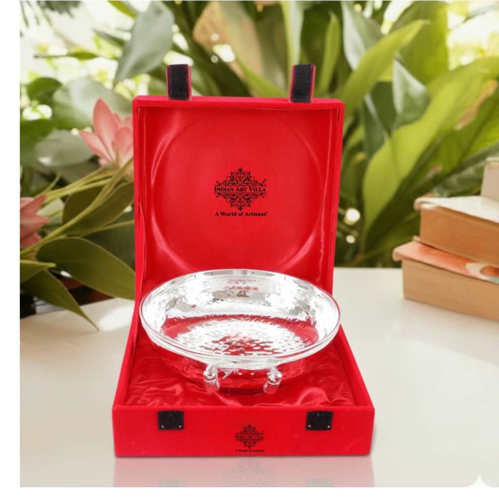 Silver Plated M Hammered Design Bowl 500 ML with Box