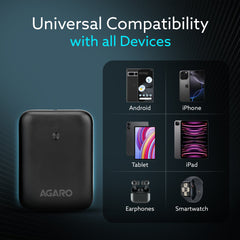 AGARO Nano Power Bank 10000 mAh, 22.5W Power Delivery for Smartphones, Portable, USB A & C Output, USB C Input, Fast Cha