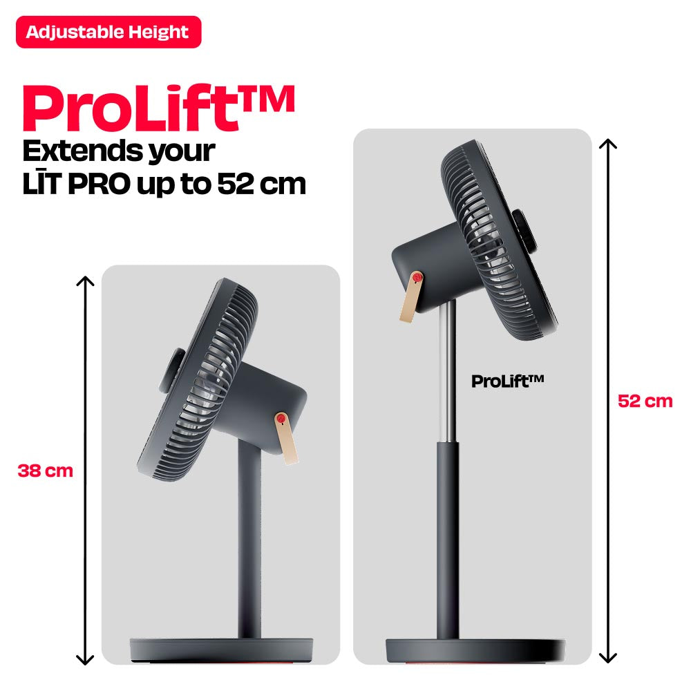 Rechargeable Table Fan with ProLift™ Adjustable Stem and Mood Light | LĪT PRO