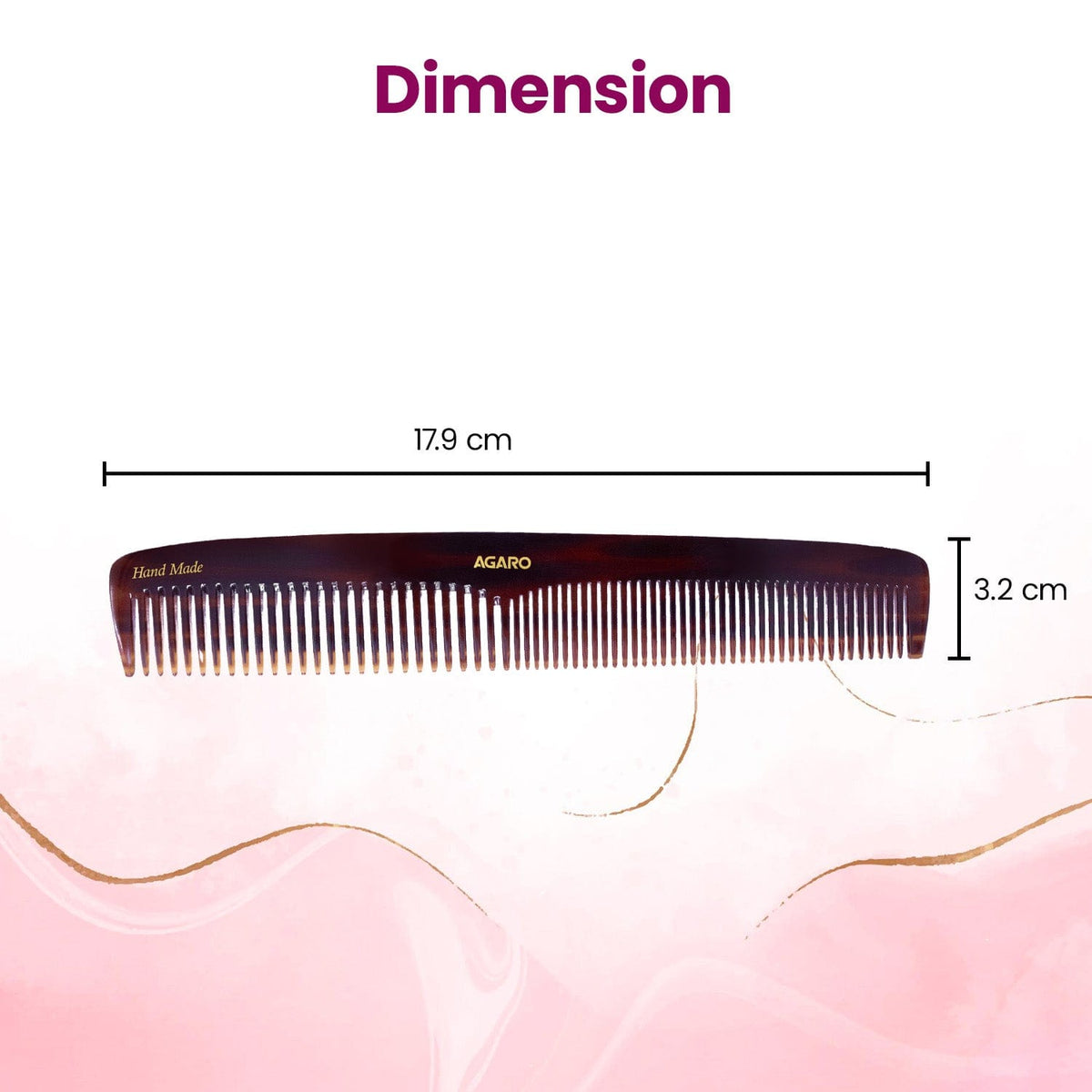 AGARO Hand Made Cellulose Acetate Comb HMC72, All Fine Tooth Dressing Comb, Smooth Rounded Teeth, Hair Styling, Hair Bru