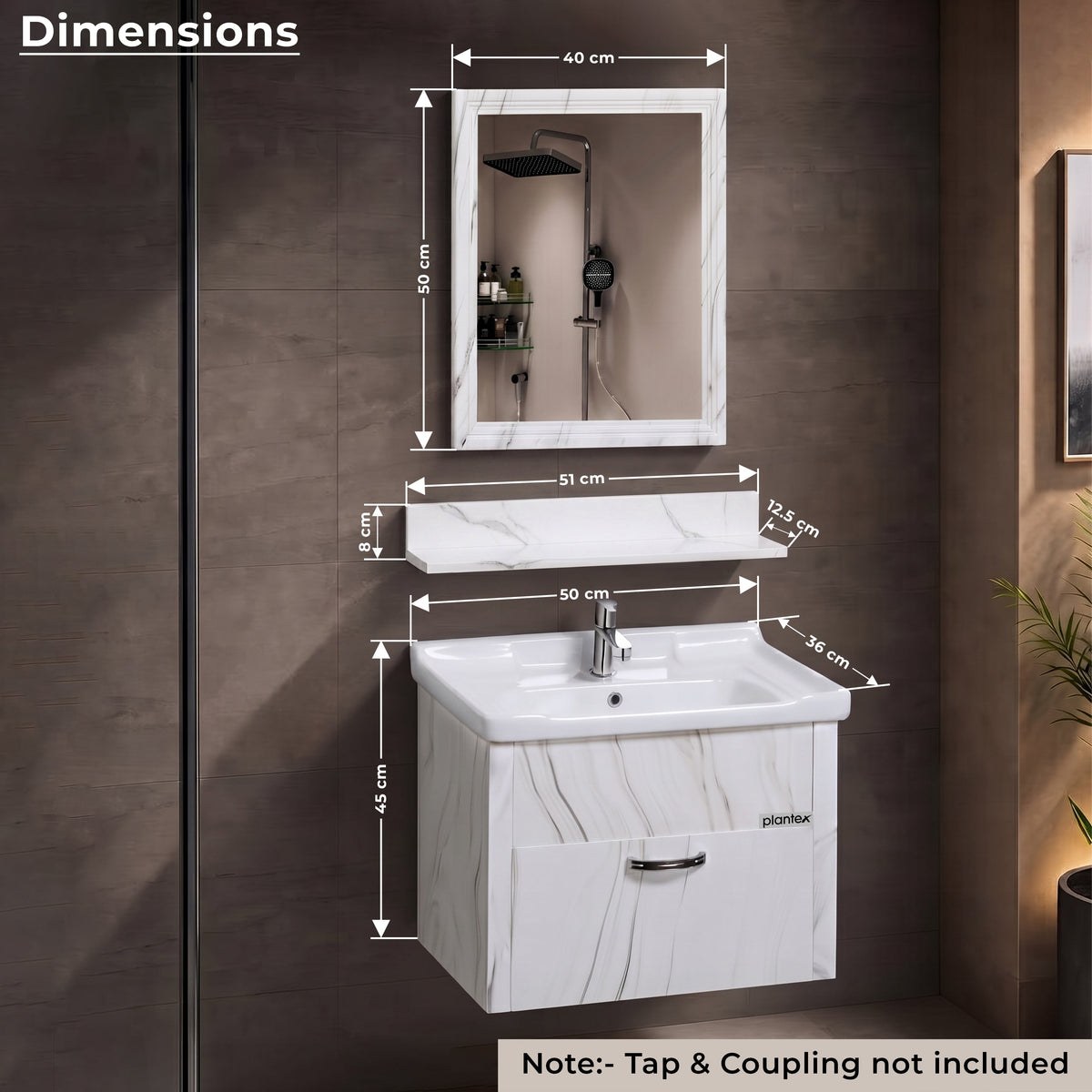 Plantex Unbreakable Wash Basin with Cabinet Full Set/BasinCabinet Vanity/Bathroom Vanity with Mirror (White)-2
