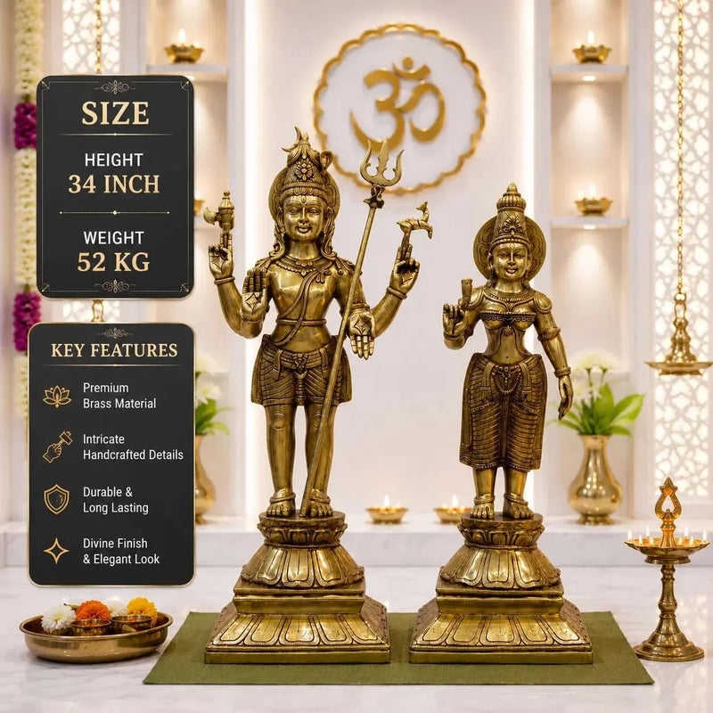 Brass Standing Shiva Parvati Idol Set (34 Inch)