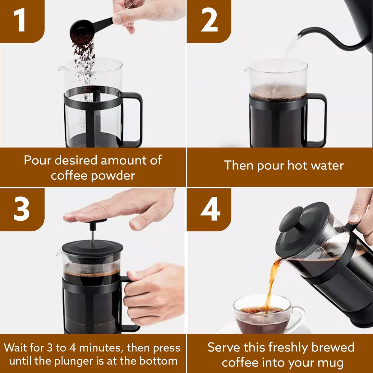 AGARO Delite French Press Coffee And Tea Maker, Borosilicate Glass Body With Sleeves, Glass Carafe, BPA Free Plastic Lid