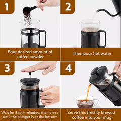 AGARO Delite French Press Coffee And Tea Maker, Borosilicate Glass Body With Sleeves, Glass Carafe, BPA Free Plastic Lid