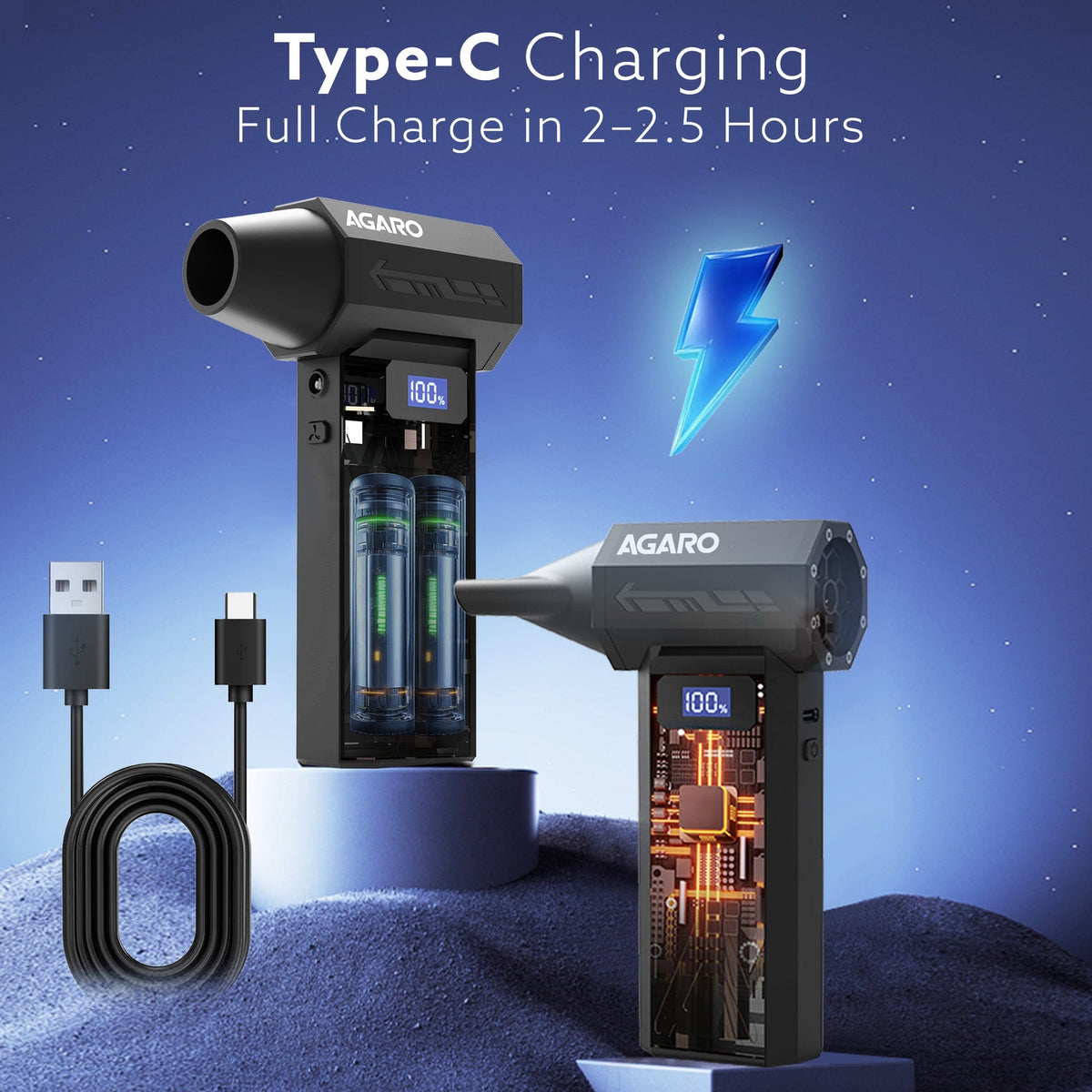 AGARO Electric Air Duster, Powerful 120000 RPM Cordless Mini Blower with 4-Speed Settings, Digital Display & 5200 mAh Ba