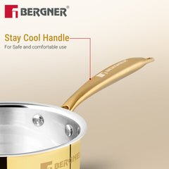 Bergner Peetlam Saucepan with Lid 16cm/1.6L, Traditional, Tin/Kalai Coated Brass