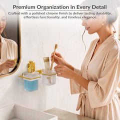 Plantex 304 Grade Stainless Steel Glass Liquid Dispenser with Tumbler Holder/Toothbrush Holder/Shampoo Dispenser for Washbasin/Kitchen/Bathroom Accessories - Pack of 1 (Crystal, PVD Gold)-6
