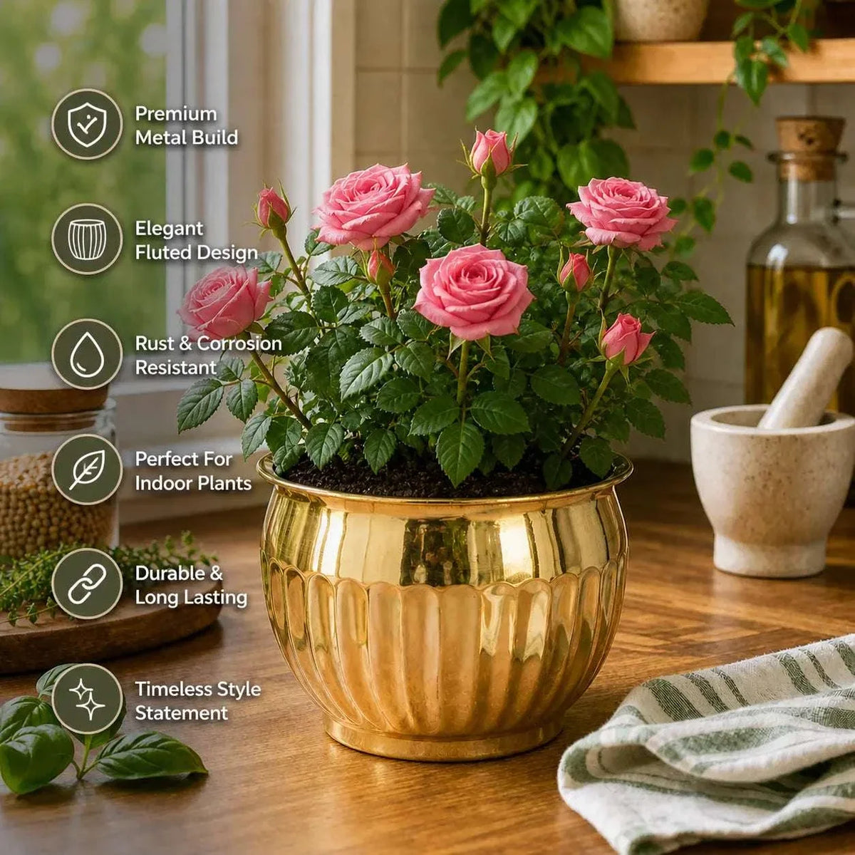 Brass Round Bucket Planter Pot (4 Inch)