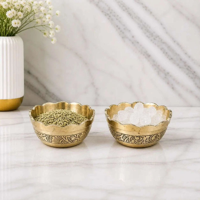 Brass Embossed Design Prasad Bowl Set (1 Inch)
