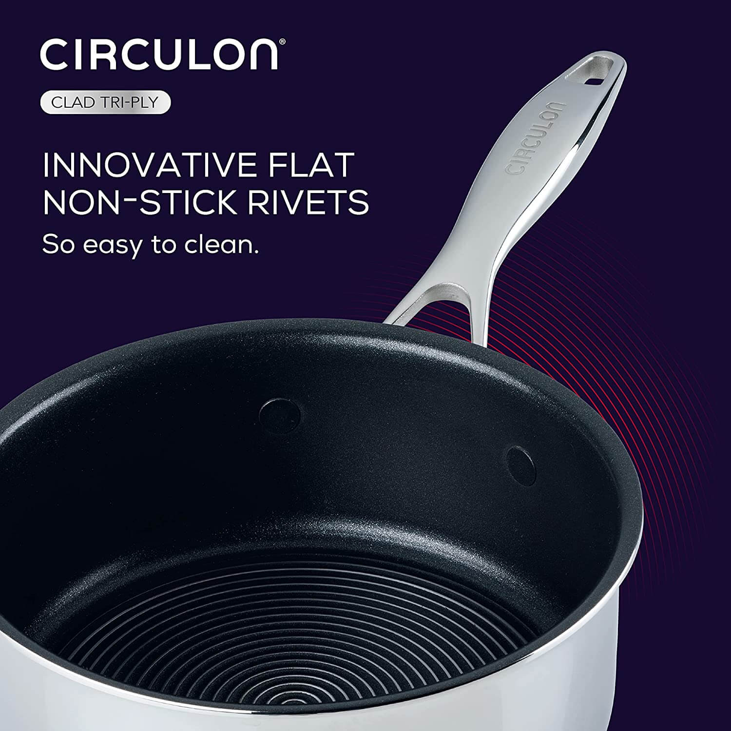 Circulon Clad Stainless Steel Saucepan with Glass Lid and Hybrid SteelShield and Nonstick Technology, 16cm, Silver