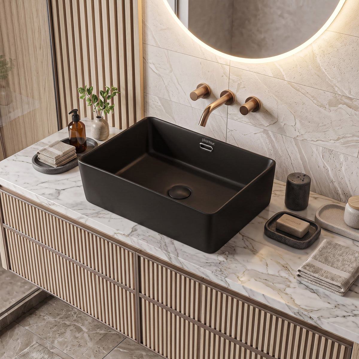 Plantex Basin for Bathroom/Ceramic Washbasin/Rectangle Table Top Wash Basin/Counter Top Basin for Home/Hotel - (Matt Black)-3