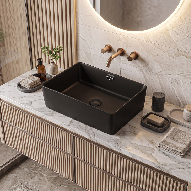 Plantex Basin for Bathroom/Ceramic Washbasin/Rectangle Table Top Wash Basin/Counter Top Basin for Home/Hotel - (Matt Black)-3