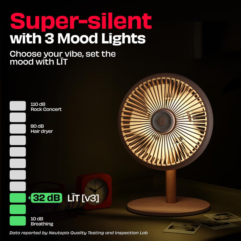 All-day Wireless Rechargeable Table Fan with Mood Light and Magnetic Remote | LĪT [v3]