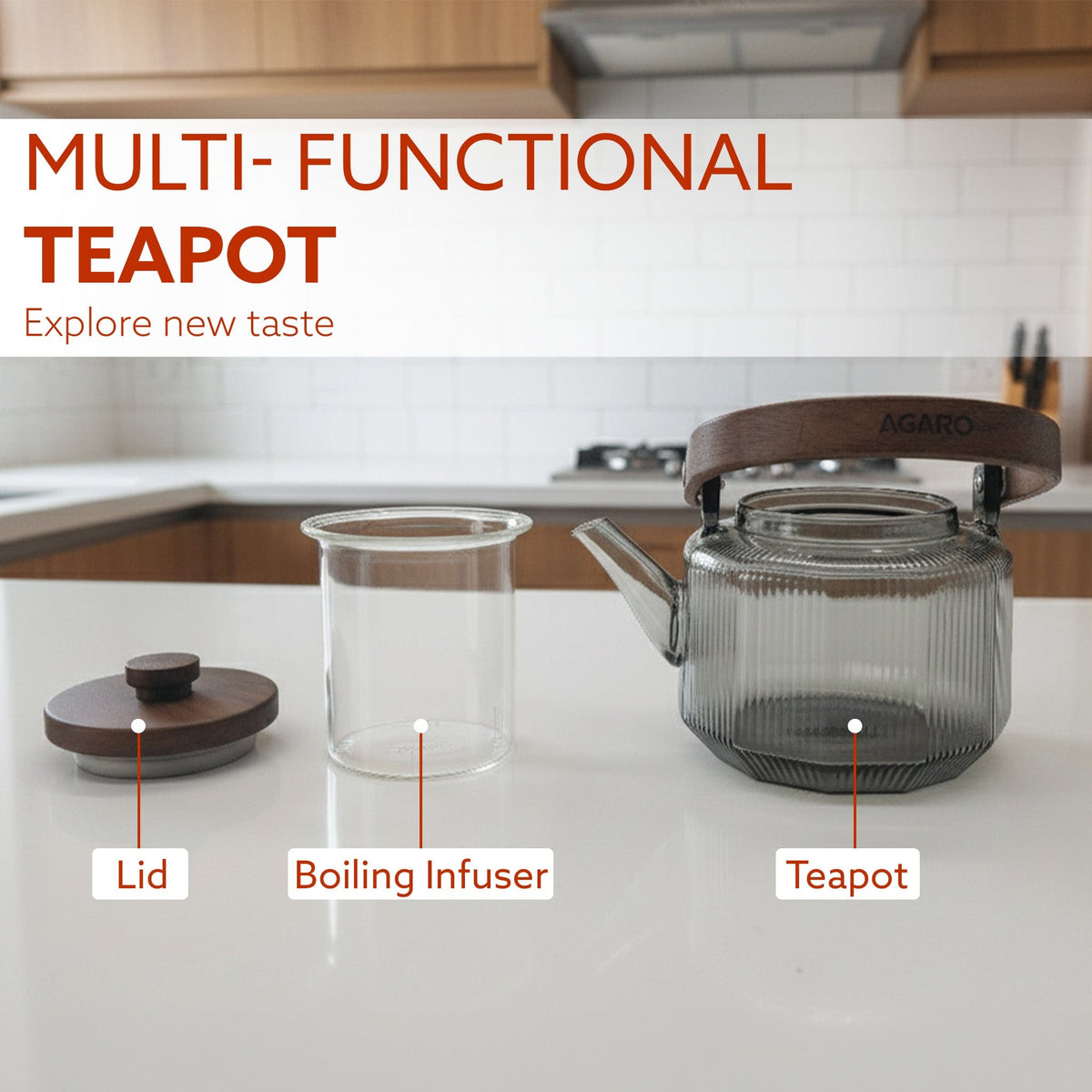AGARO Elite 600ml Borosilicate Glass Kettle | Heat Resistant, Stovetop & Microwave Safe, Durable Clear Glass for Tea, Co