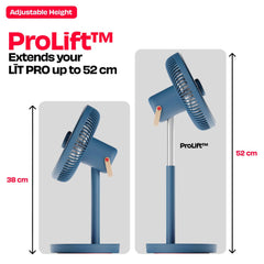 Rechargeable Table Fan with ProLift™ Adjustable Stem and Mood Light | LĪT PRO