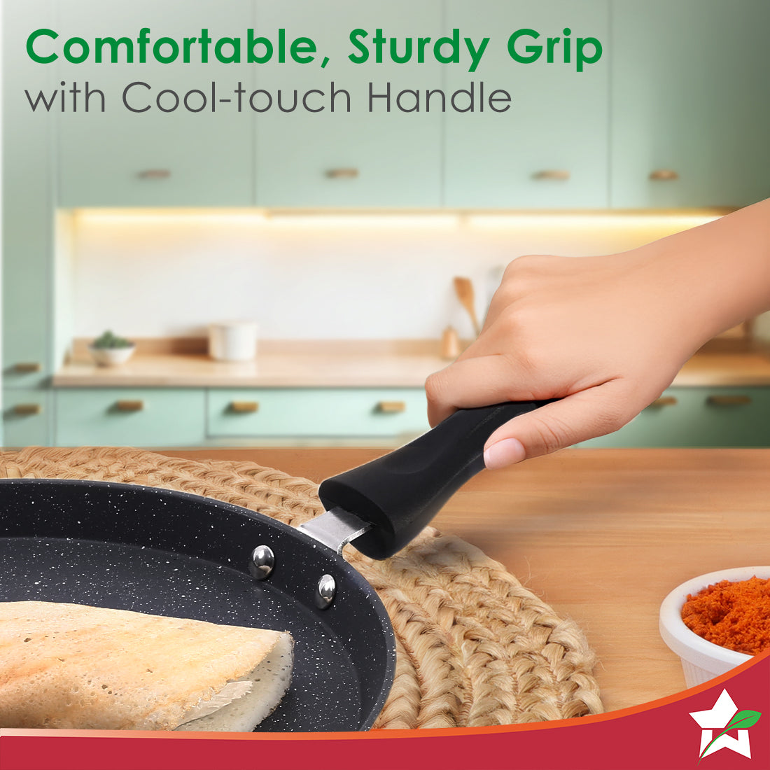 Duralite Die-cast 28 cm Dosa Tawa | 5 Layer Healthy Duramax Non-Stick Coating | Soft Touch Handle | Pure Grade Aluminium | PFOA Free | 2 Year Warranty | Grey