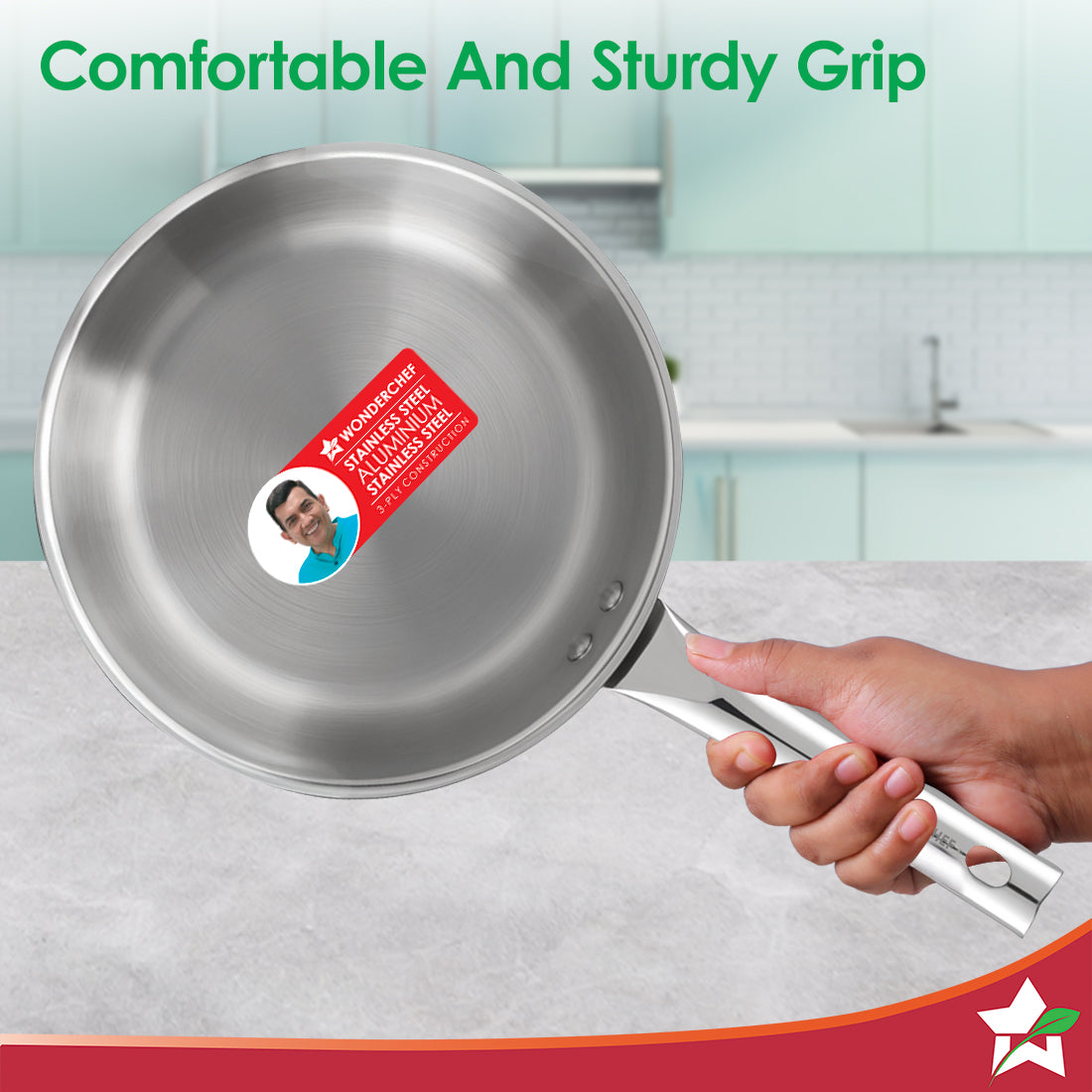 Wonderchef Stella Triply Stainless Steel Cookware Set | 3 Pcs. | Fry Pan 22 cm, Kadhai 22 cm + Lid | For Gas Stove, Indu