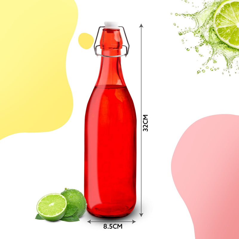 AGARO Elegant Flip Top Glass Bottle 1L, 1000ml, Freezer Safe & Leakproof Flip Cap Colour & Stylish