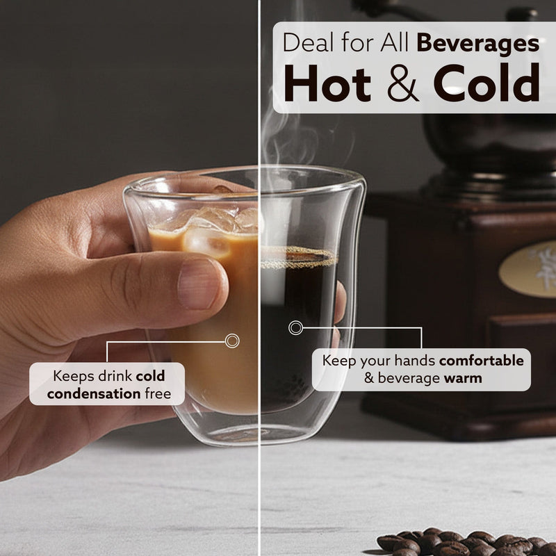 AGARO Elite Double Wall Glass Espresso Cups 80ml, Pack of 2 | Premium Borosilicate, Heat Resistant, Ideal for Coffee, Te
