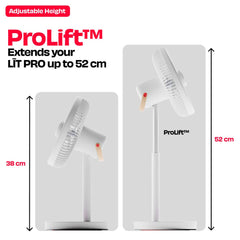 Rechargeable Table Fan with ProLift™ Adjustable Stem and Mood Light | LĪT PRO