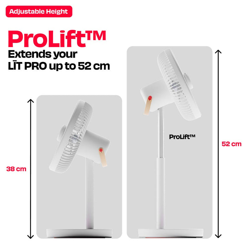 Rechargeable Table Fan with ProLift™ Adjustable Stem and Mood Light | LĪT PRO
