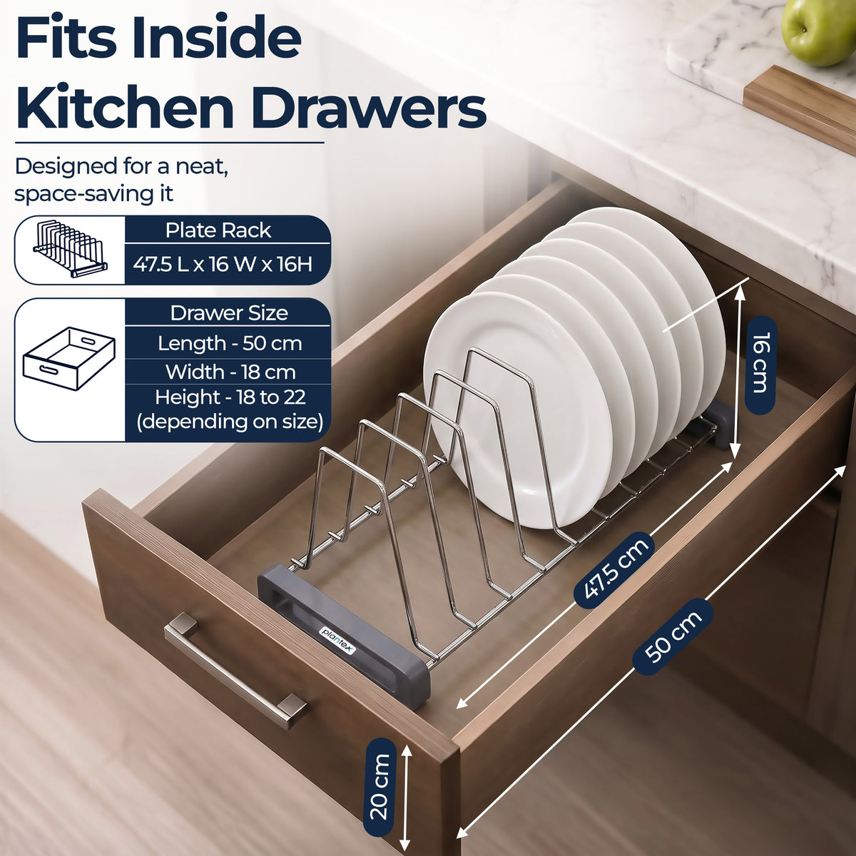 Plantex Stainless Steel Dish Rack/Plate Stand/Thali Stand for Modular Kitchen/Tandem Box Accessories - 10 Sections (Chrome/Pack of 1)-6