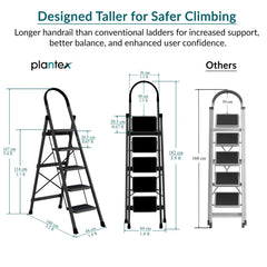 Plantex Ladder for Home 5 Steps/Foldable Ladder with Anti-Skid Wide Steps (30L x 20W cm)/Strong D-Shape Pipe with X-Support for More Stability/5 Year Warranty(Apex-Black)-2