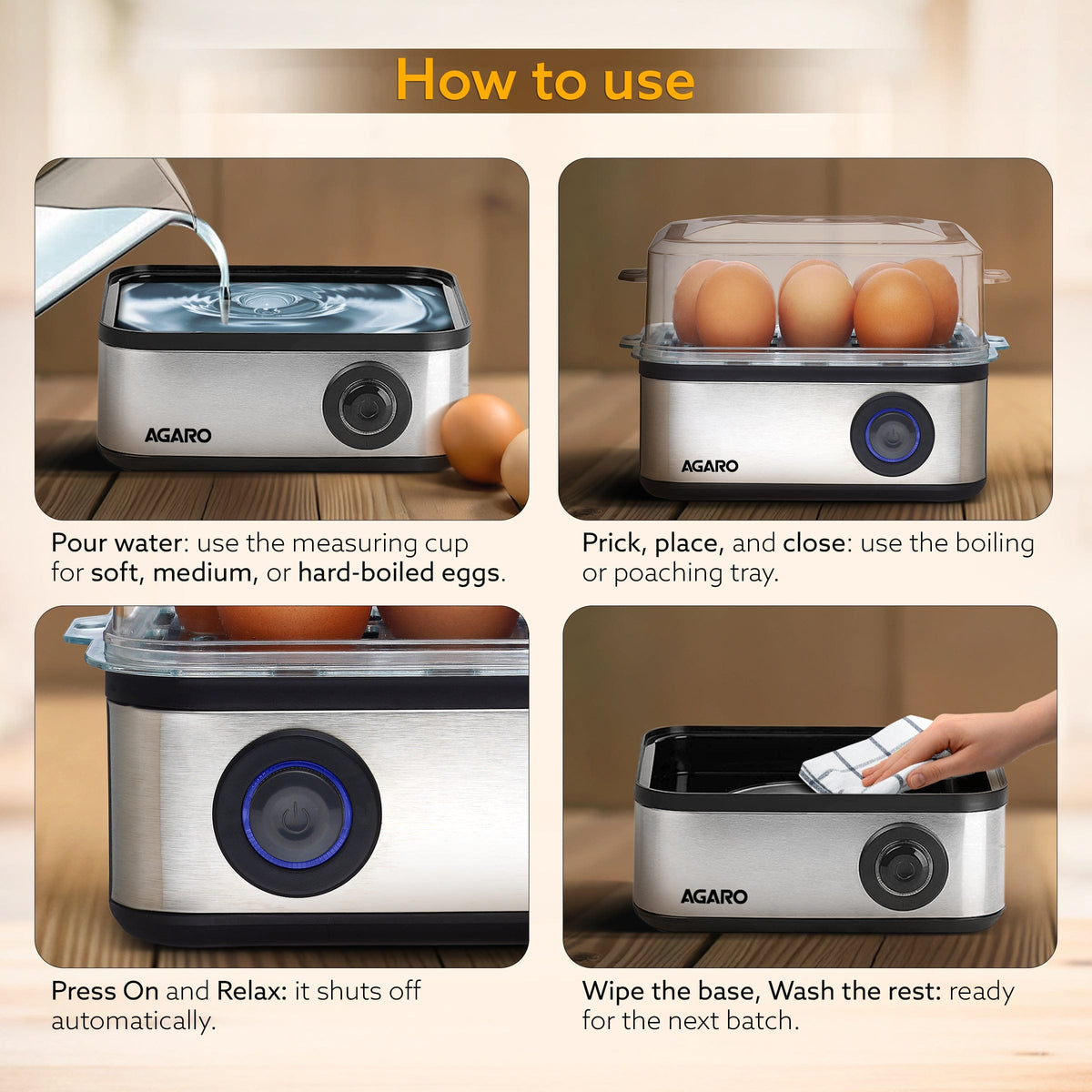 AGARO Grand Egg Boiler And Poacher - 500W, Silver