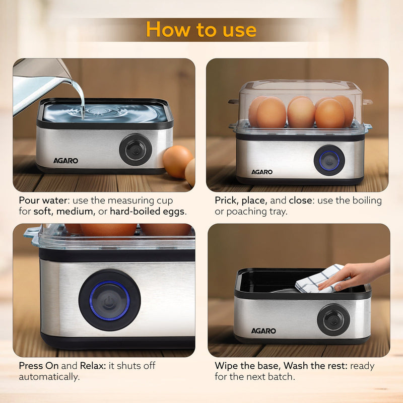 AGARO Grand Egg Boiler And Poacher - 500W, Silver