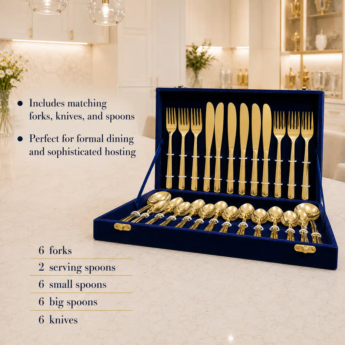 Brass Cutlery Flatware Set With Velvet Gift Box